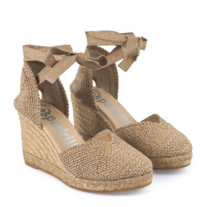 Espadrilles Camel lurex con nastro