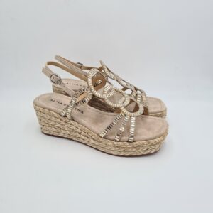 Alma en Pena sandalo zeppa Beige con pietre specchio