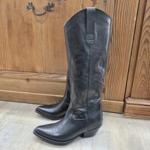 Texano alto in pelle Nera