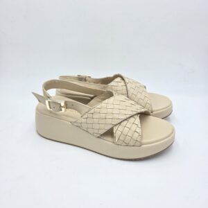 Shaddy sandalo zeppa media pelle intrecciata Beige