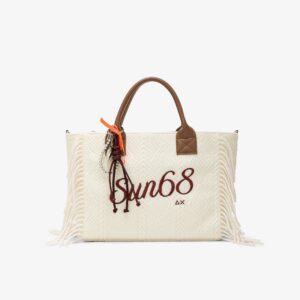 Sun68 borsa Cali lavorazione tricot con frange Bianco Panna